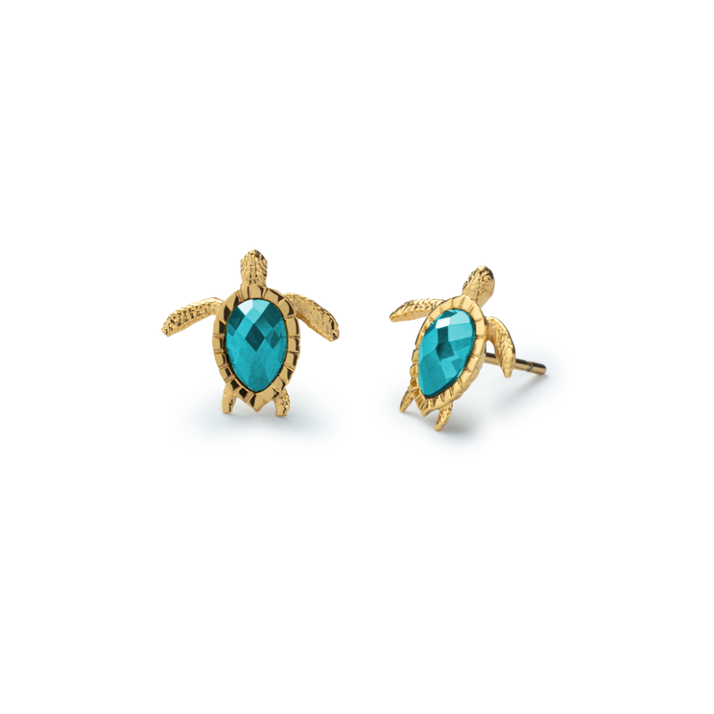 Turtle Ohrring Aquamarine Gold