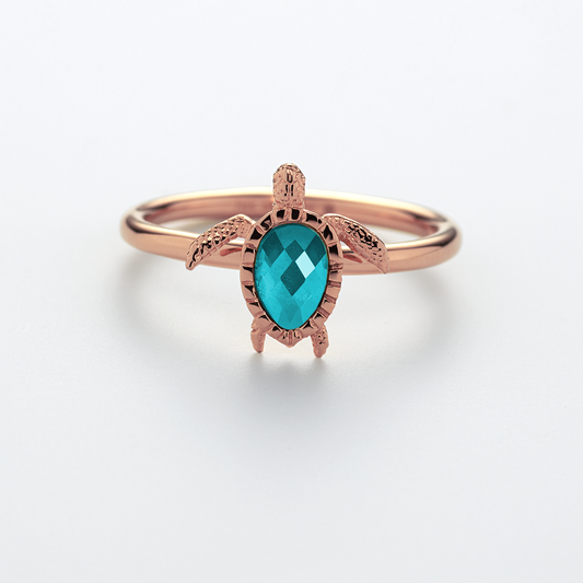 Turtle Bague Aquamarine Or Rose