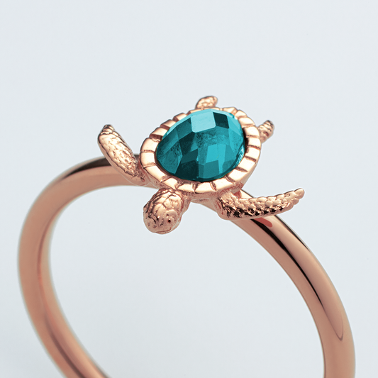 Turtle Bague Aquamarine Or Rose