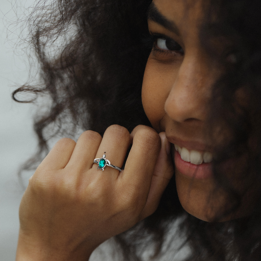 Turtle Ring Aquamarine Silber