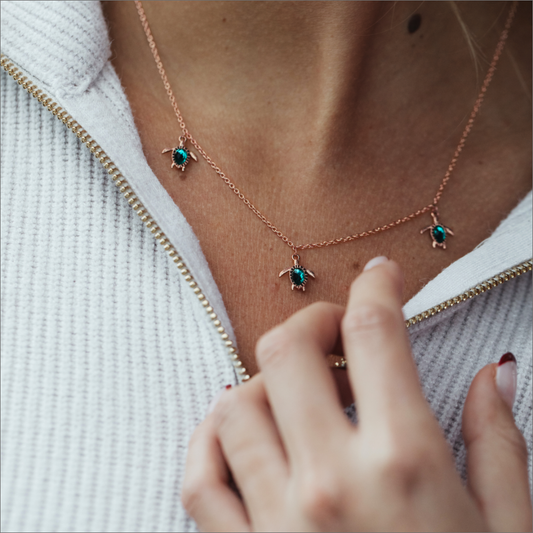 Turtle Necklace Aquamarine Rose Gold