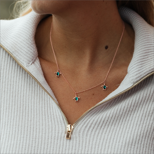 Turtle Necklace Aquamarine Rose Gold