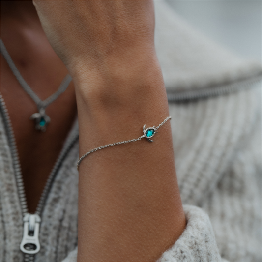 Turtle Mono Bracelet Aquamarine Argent