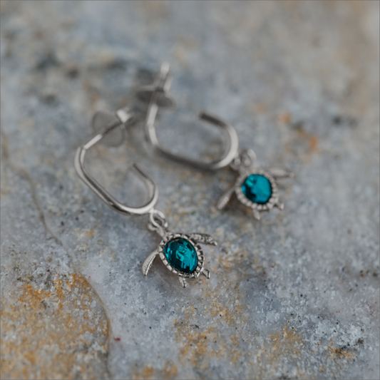 Turtle Hoops Ohrring Aquamarine Silber