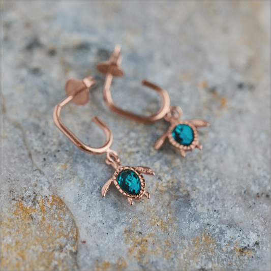 Turtle Hoops Earring Aquamarine Rose Gold