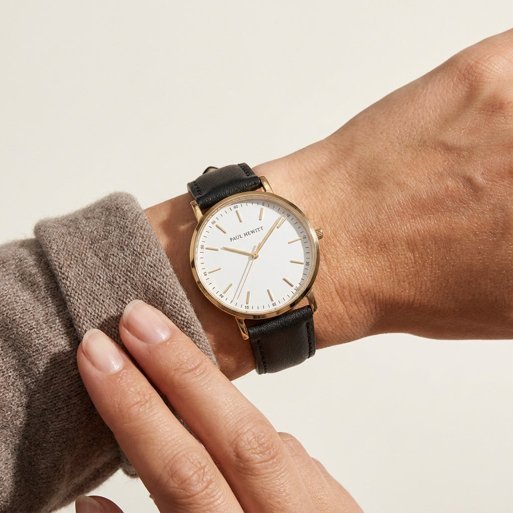 Montre Gold Line White Or Cuir Noir