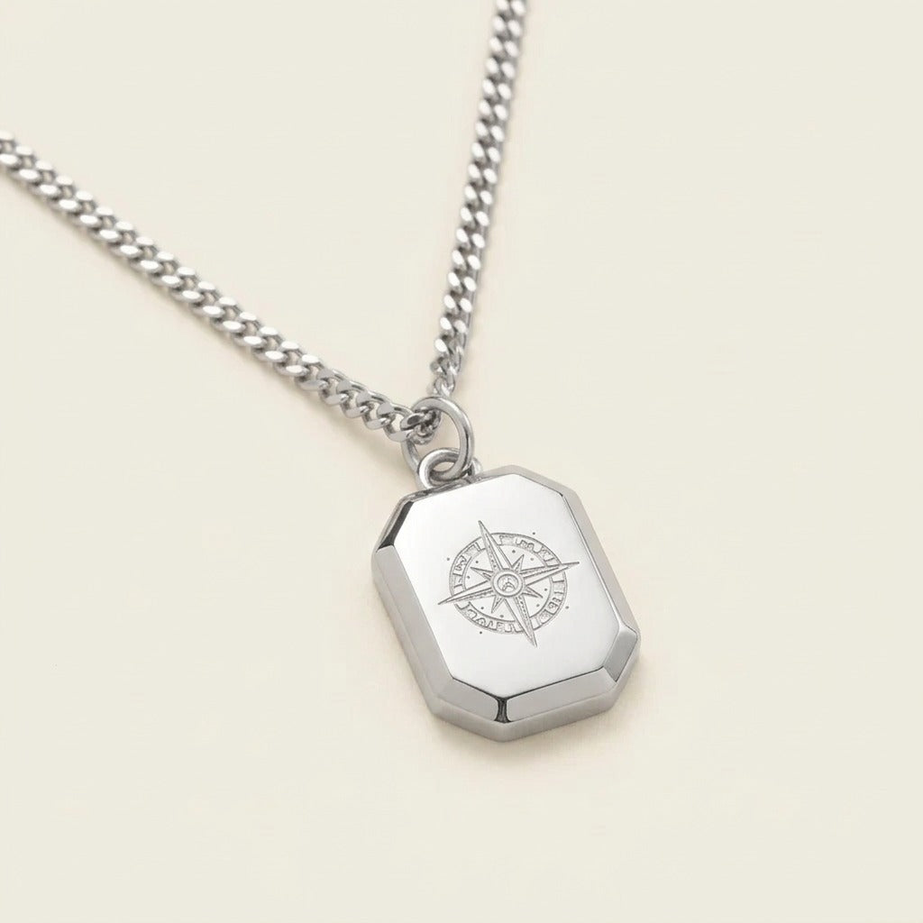 Octagonal Halskette Windrose Silber
