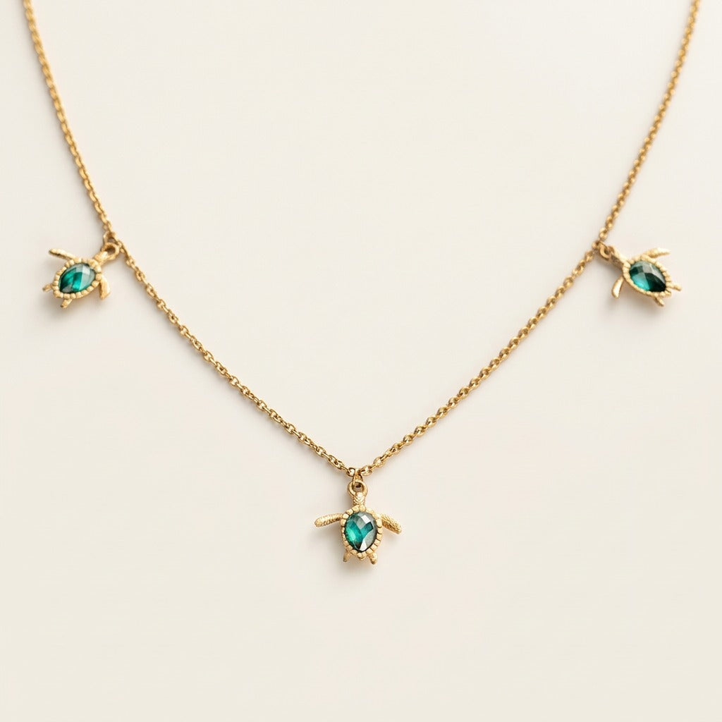 Turtle Halskette Aquamarine Gold
