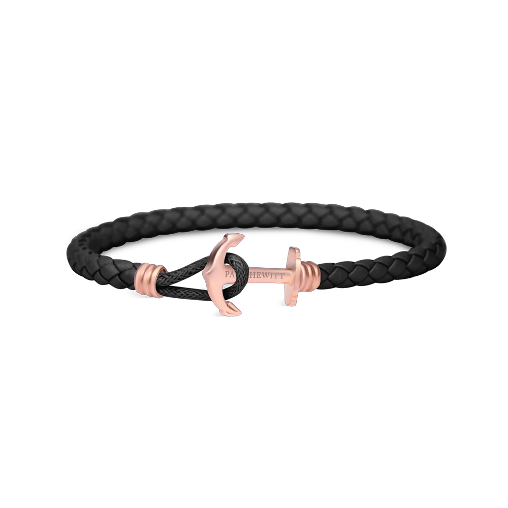 Phrep Lite Ankerarmband Roségold Leder Schwarz