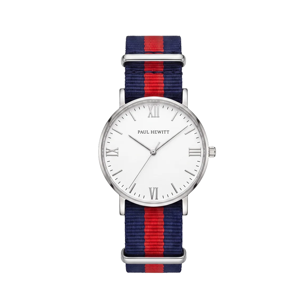 Watch Silver Line White Silver Nato Blue-Red