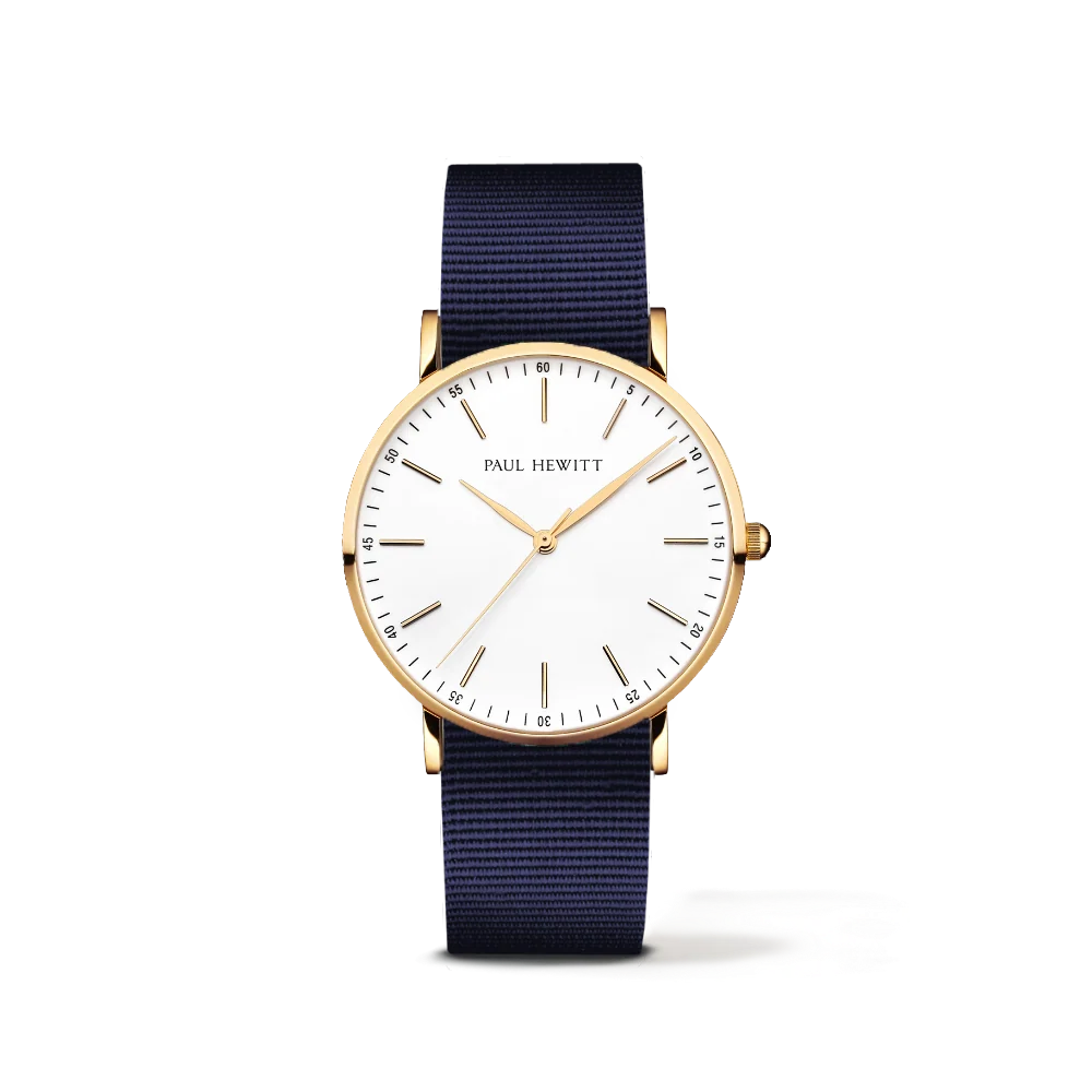 Gold Line Uhr Weiß Gold Nato Marineblau