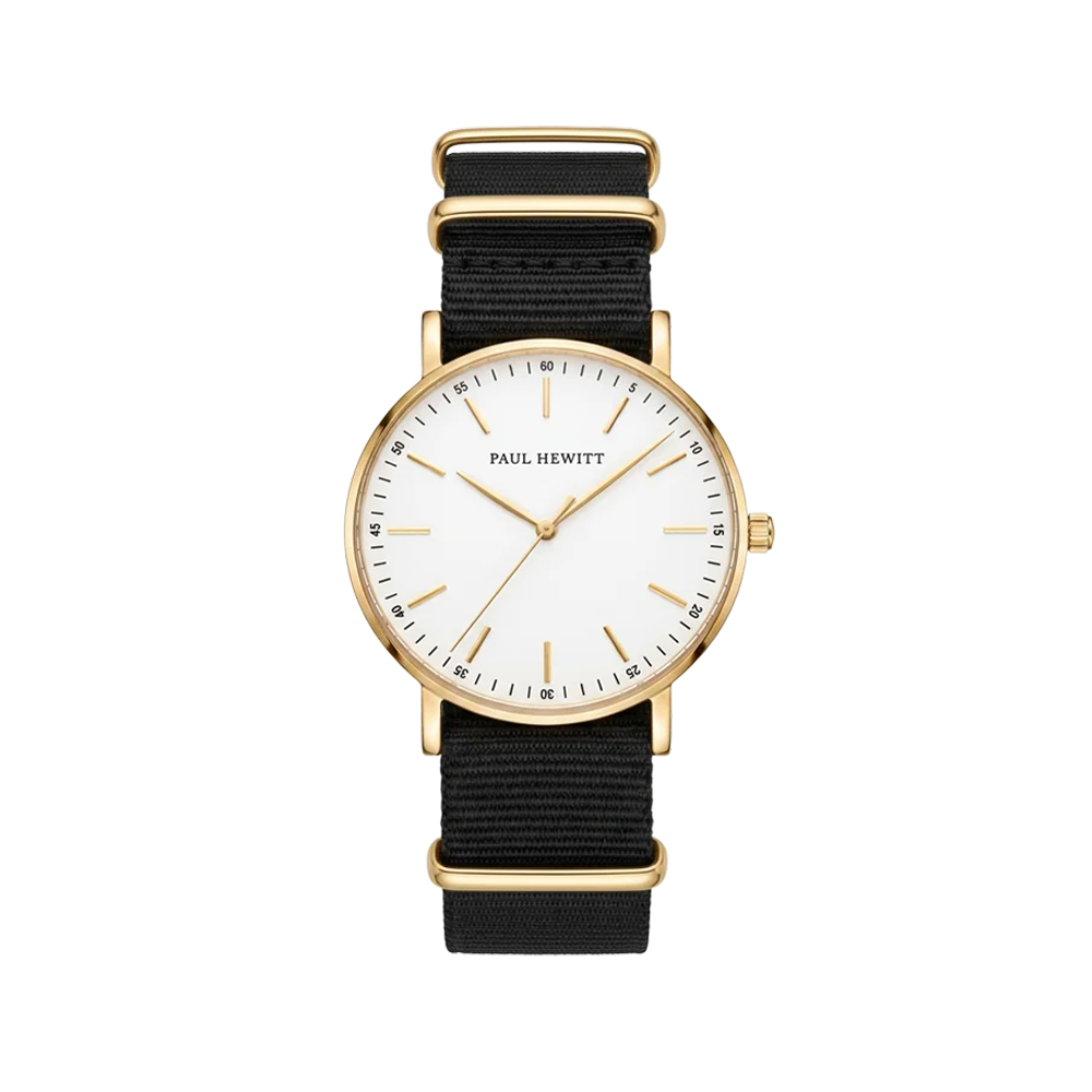 Gold Line Uhr Weiß Gold Nato Schwarz