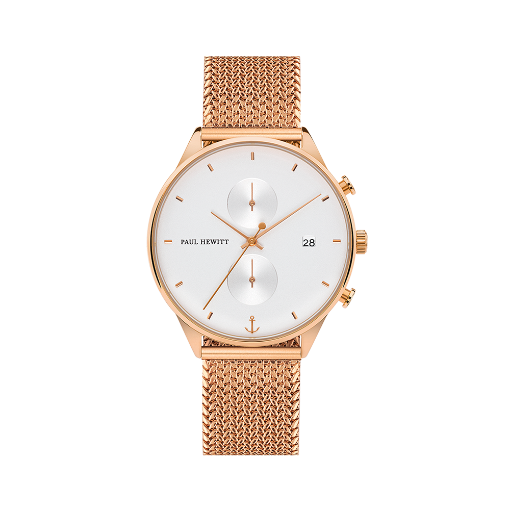Uhr Chrono White Sand Roségold Woven Mesh