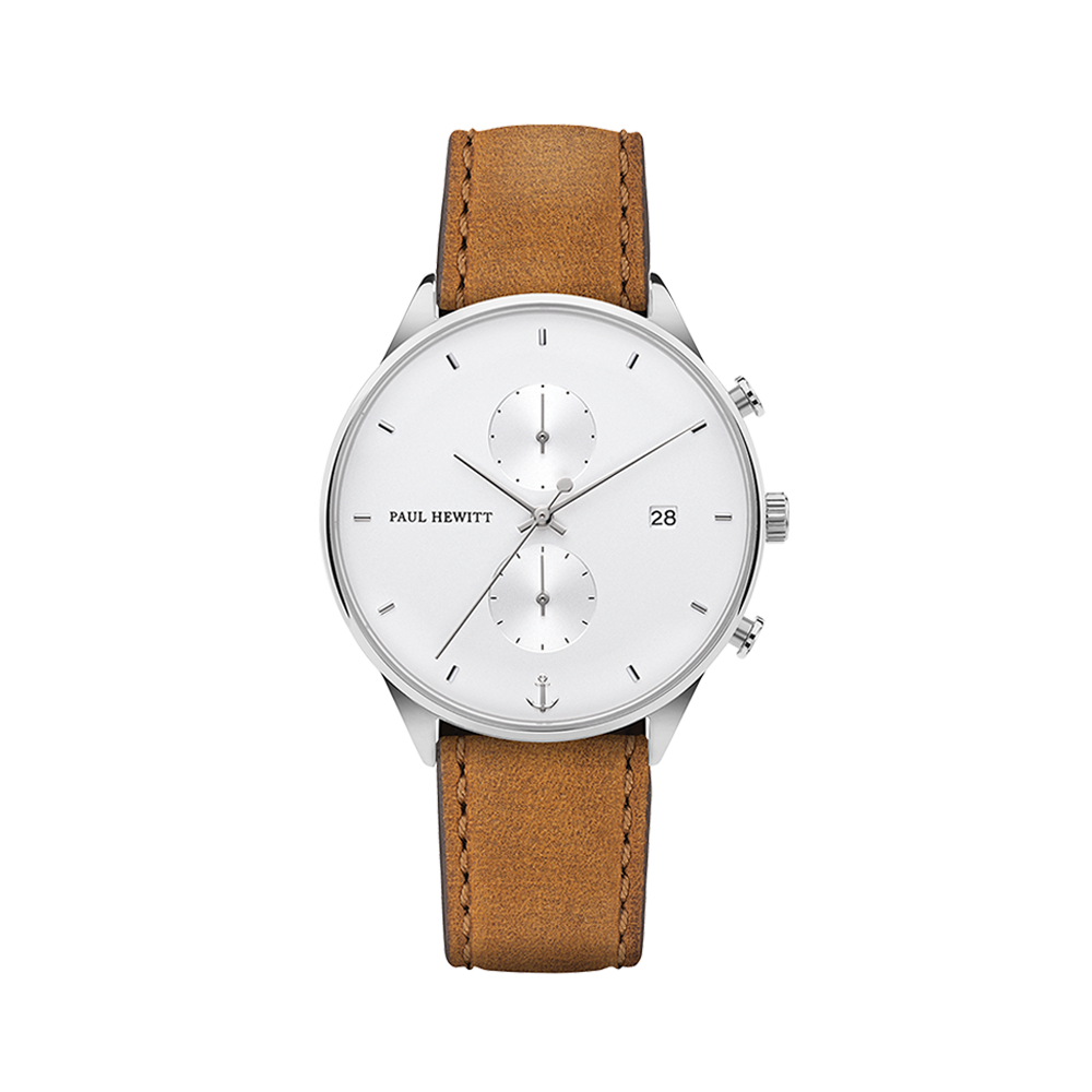 Uhr Chrono White Sand Silber Leder Mustard
