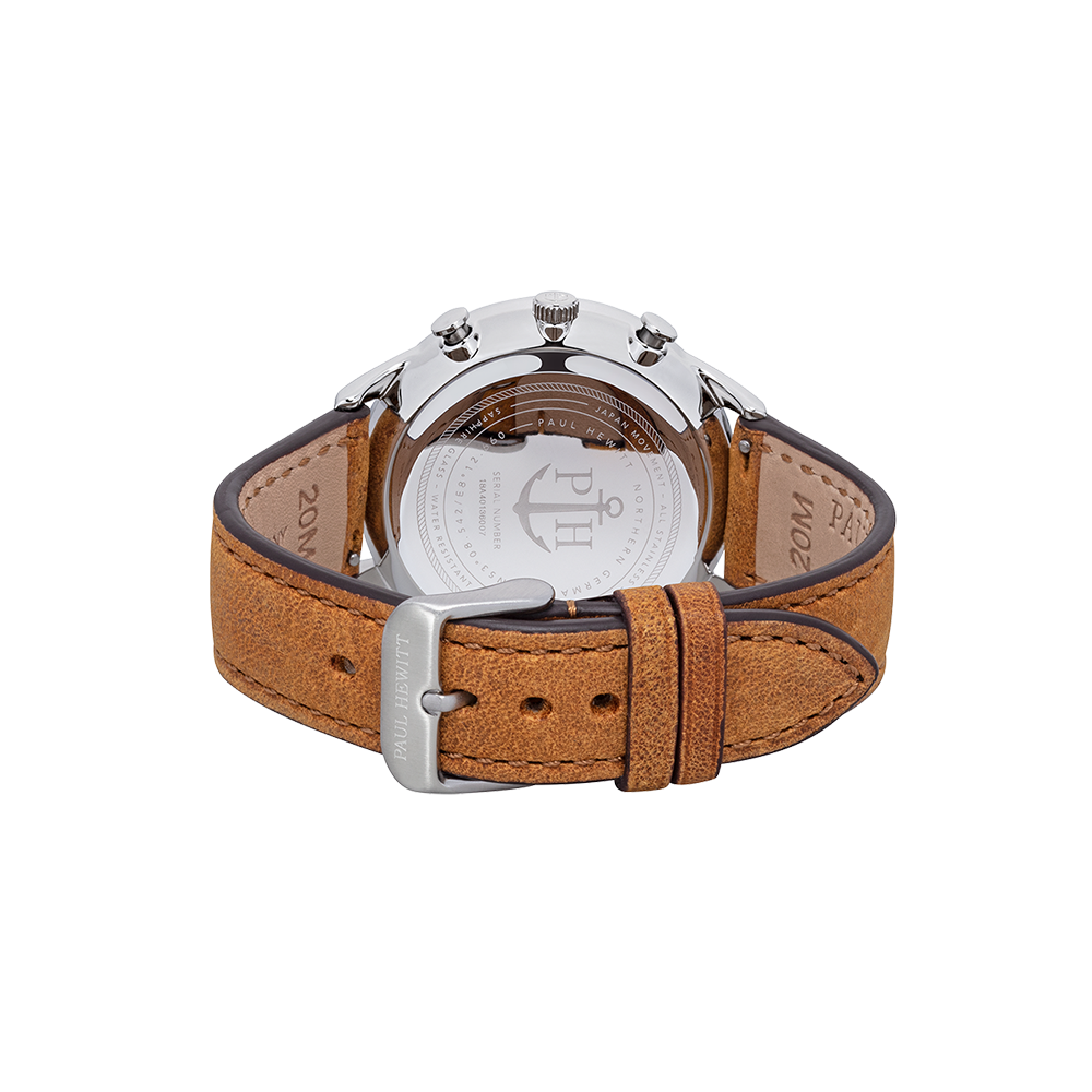 Uhr Chrono White Sand Silber Leder Mustard