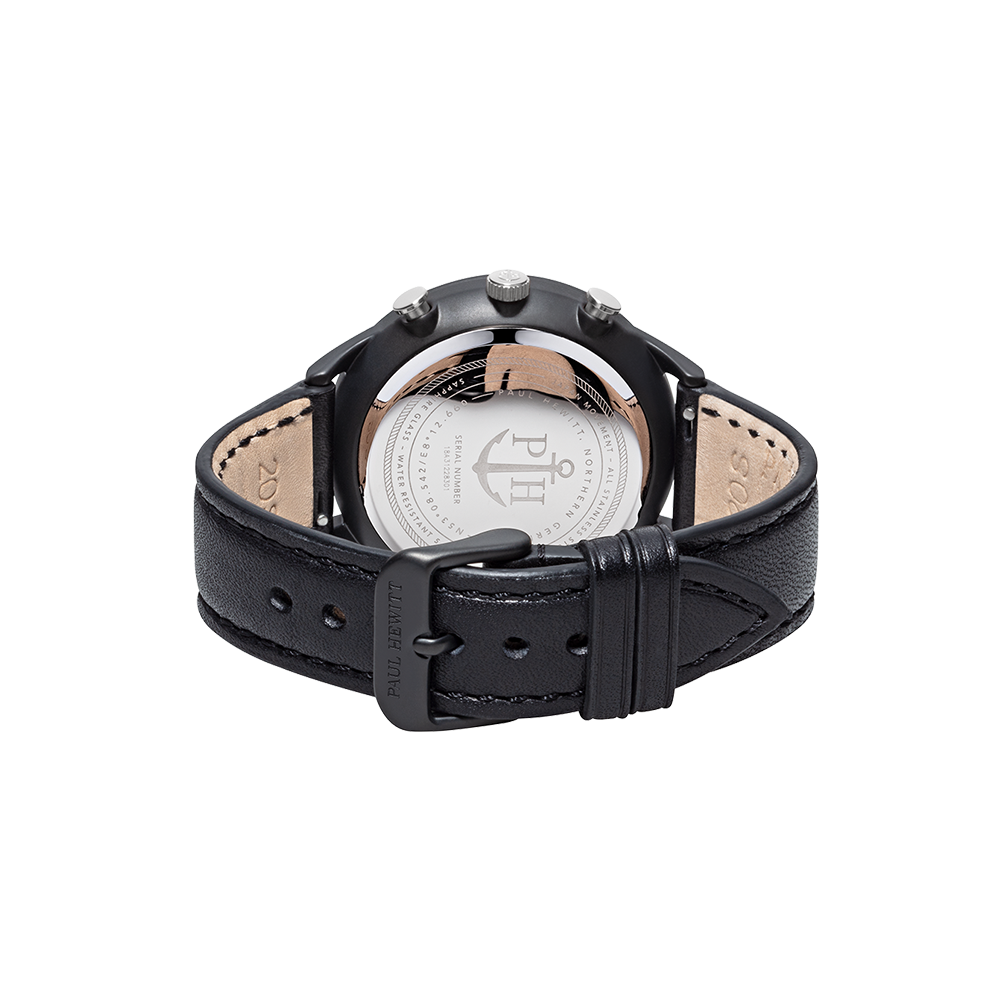 Uhr Chrono Black Sunray Schwarz Silber Leder Schwarz