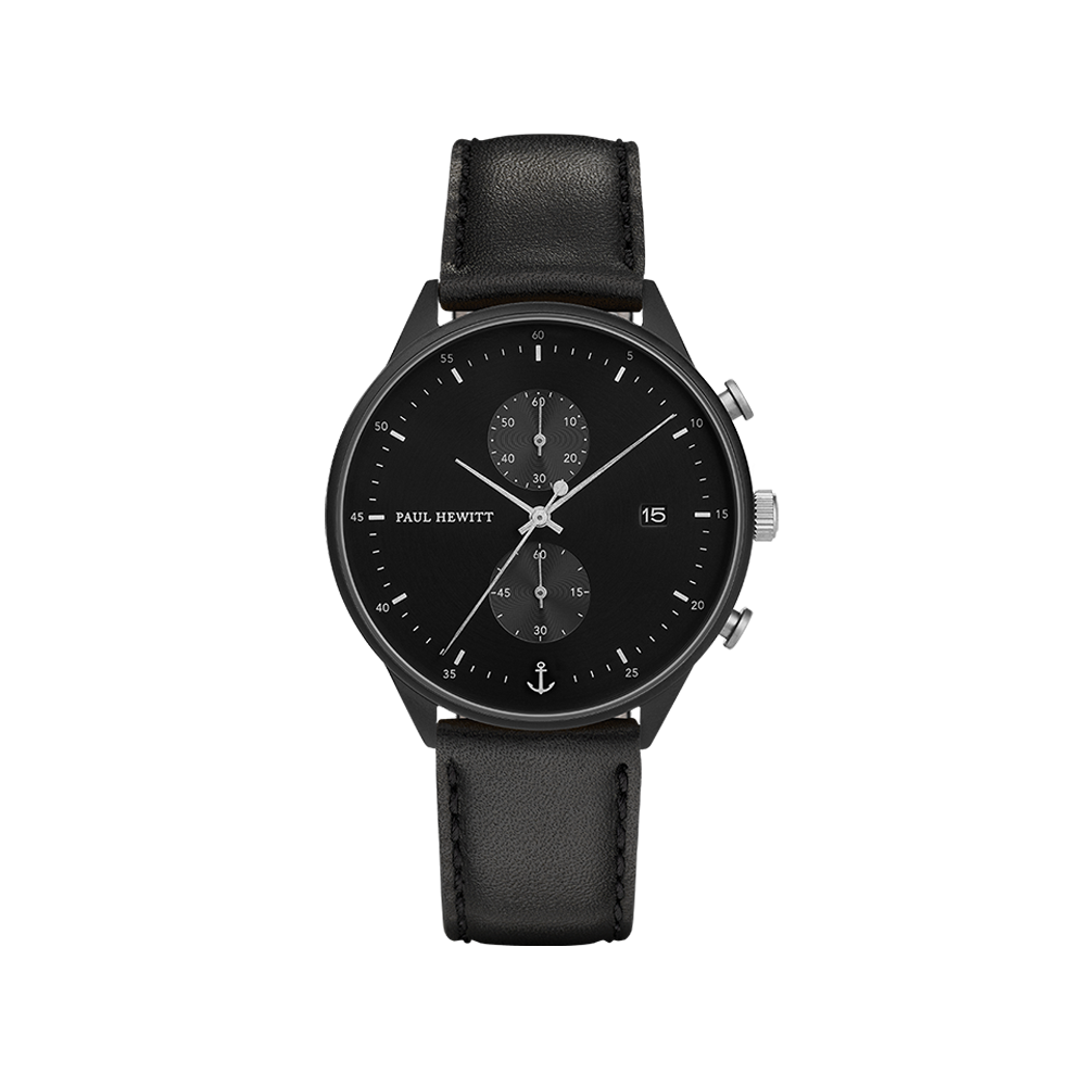 Uhr Chrono Black Sunray Schwarz Silber Leder Schwarz