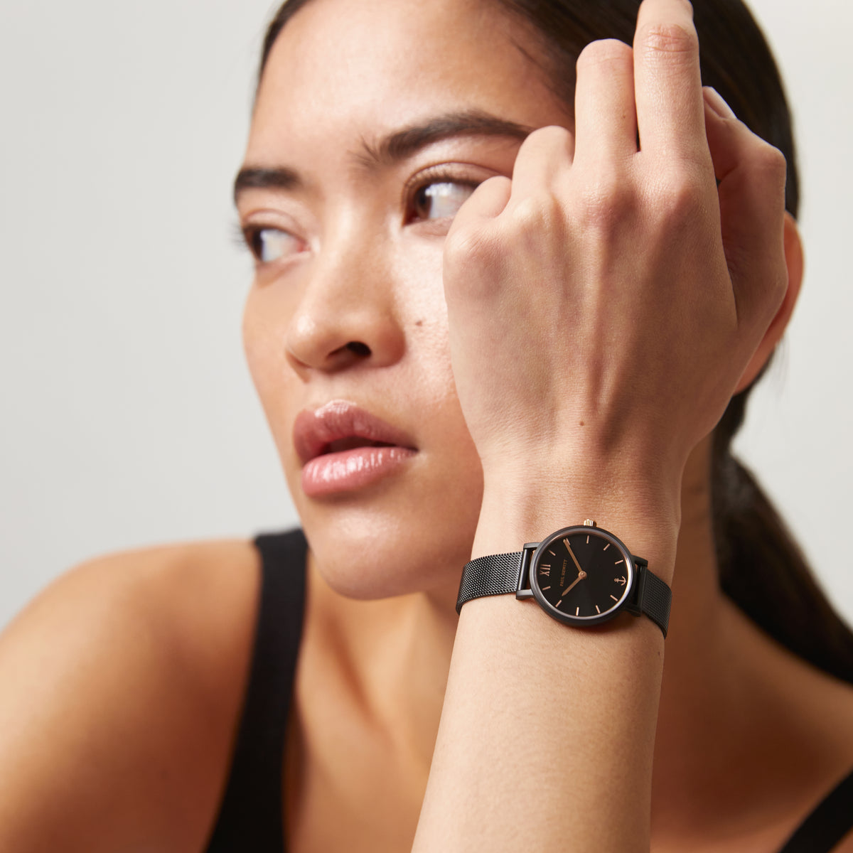 Uhr Modest Black Sunray Schwarz Roségold Mesh Schwarz