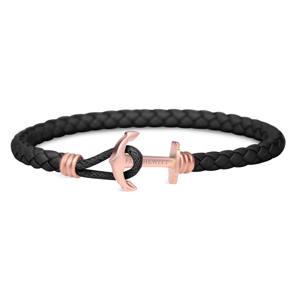 Ankerarmband Phrep Lite Roségold Leder Schwarz