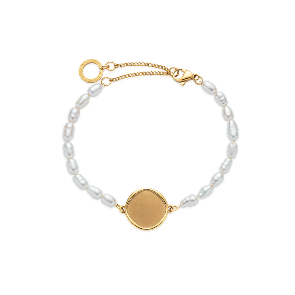 Engravable Coin Pearl Armkette Gold