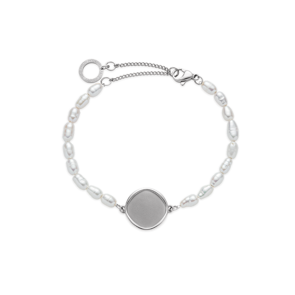 Engravable Coin Pearl Armkette Silber
