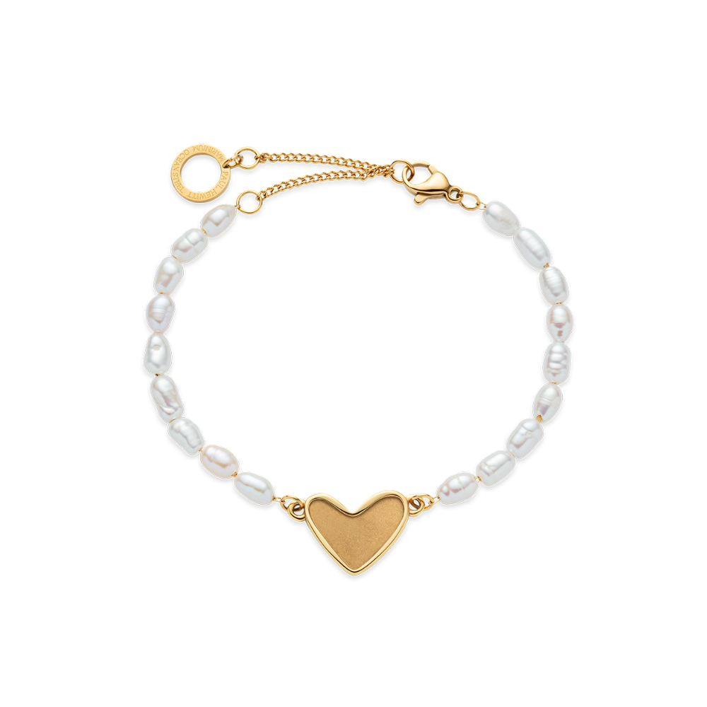 Engravable Heart Pearl Armkette Gold