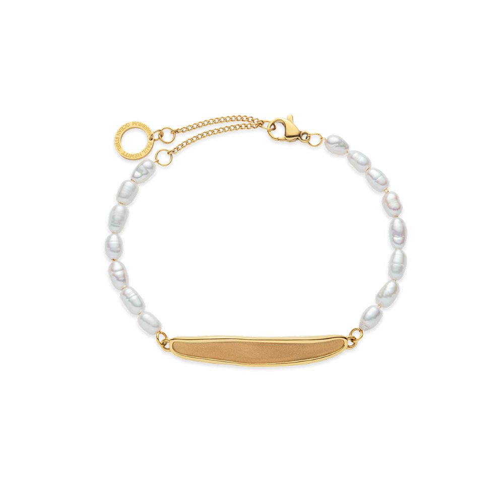 Engravable Plate Pearl Armkette Gold