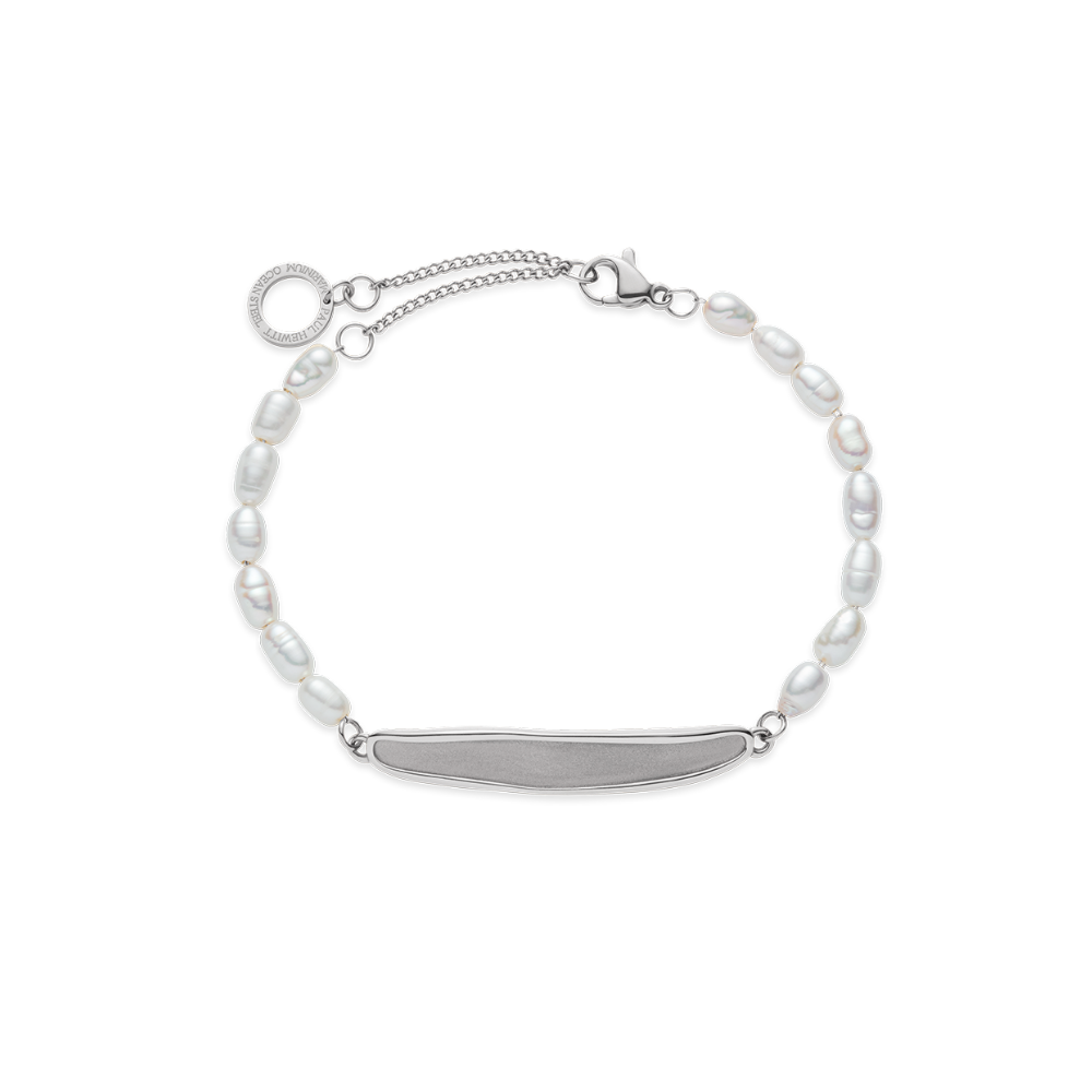 Engravable Plate Pearl Armkette Silber