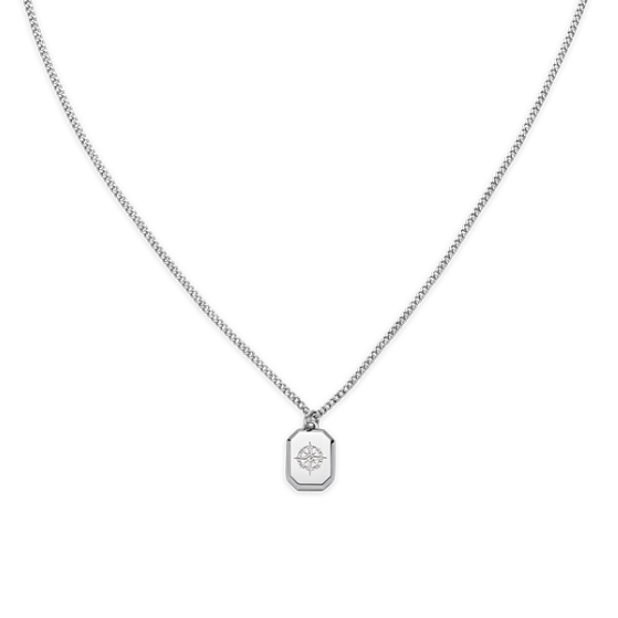Men's Octagonal Halskette Windrose Silber
