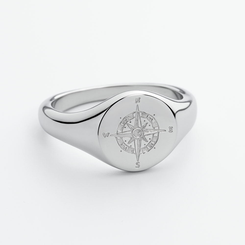 Men's Signet Ring Windrose Silber