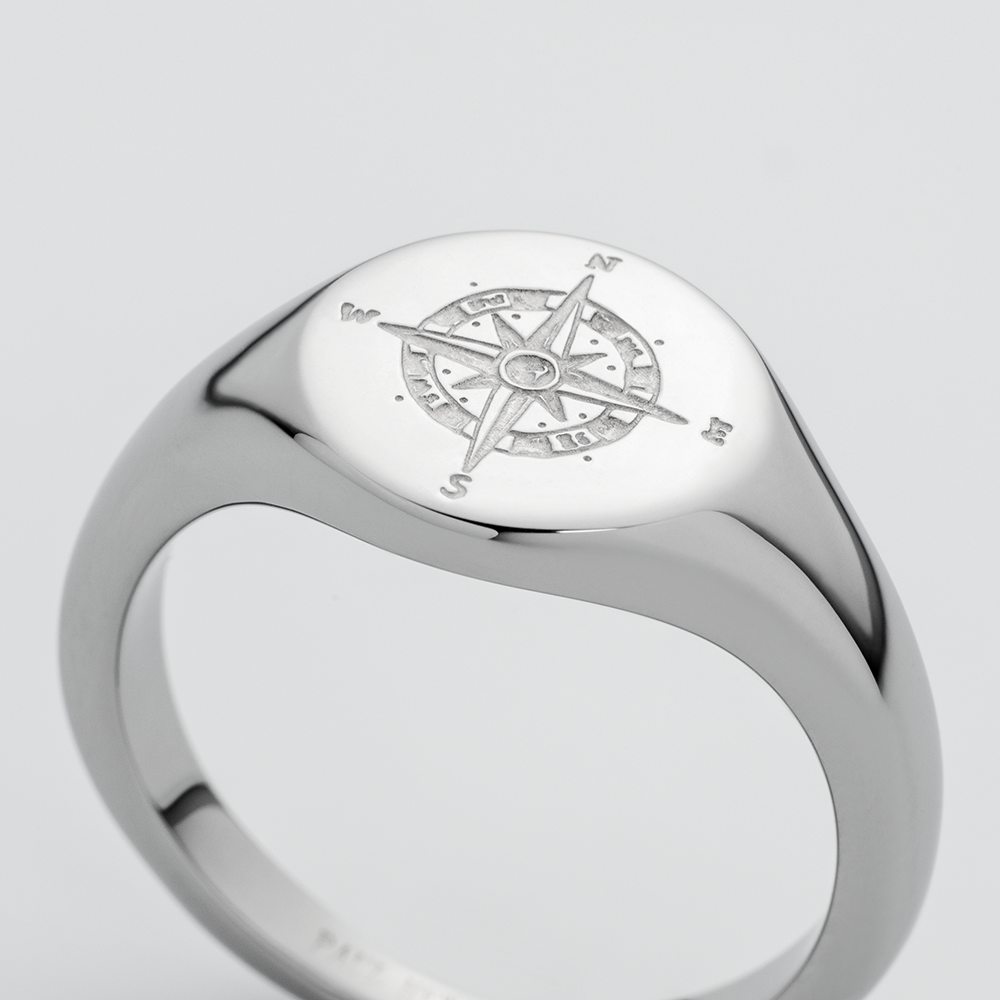 Men's Signet Ring Windrose Silber