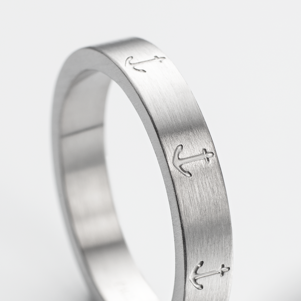 Men's Anchor Ring Silber