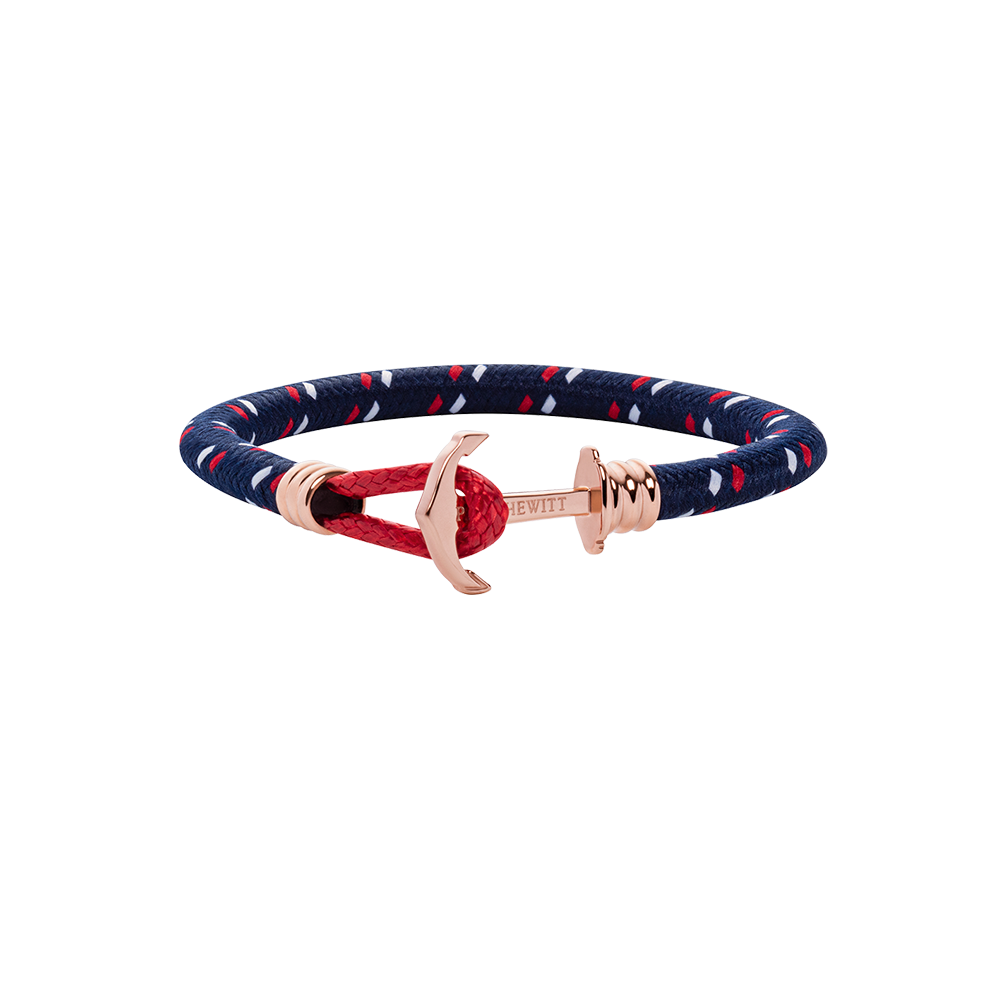 Ankerarmband Phrep Lite Roségold Nylon Marineblau Rot Weiß