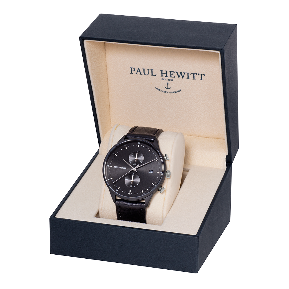 Uhr Chrono Black Sunray Schwarz Silber Leder Schwarz