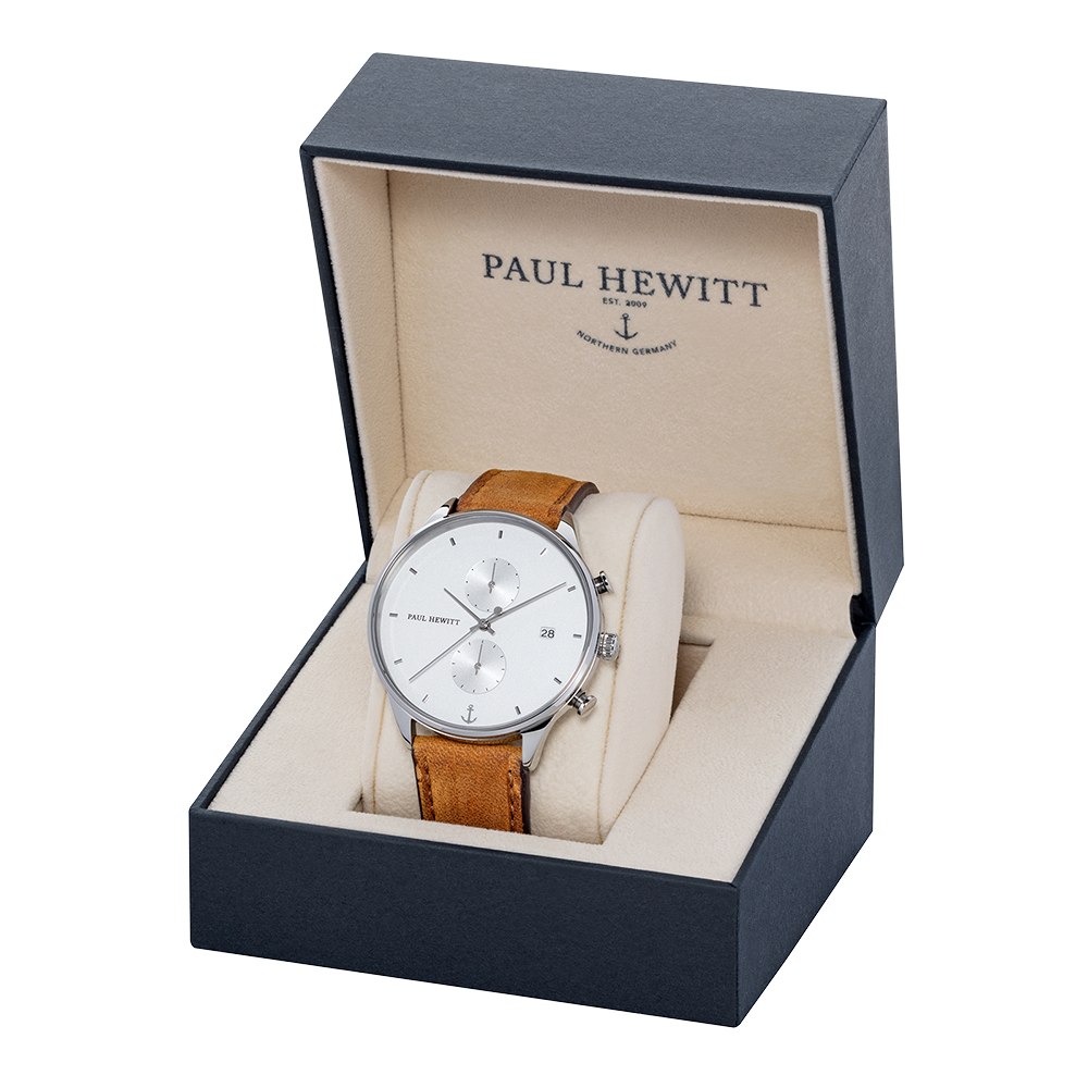 Uhr Chrono White Sand Silber Leder Mustard