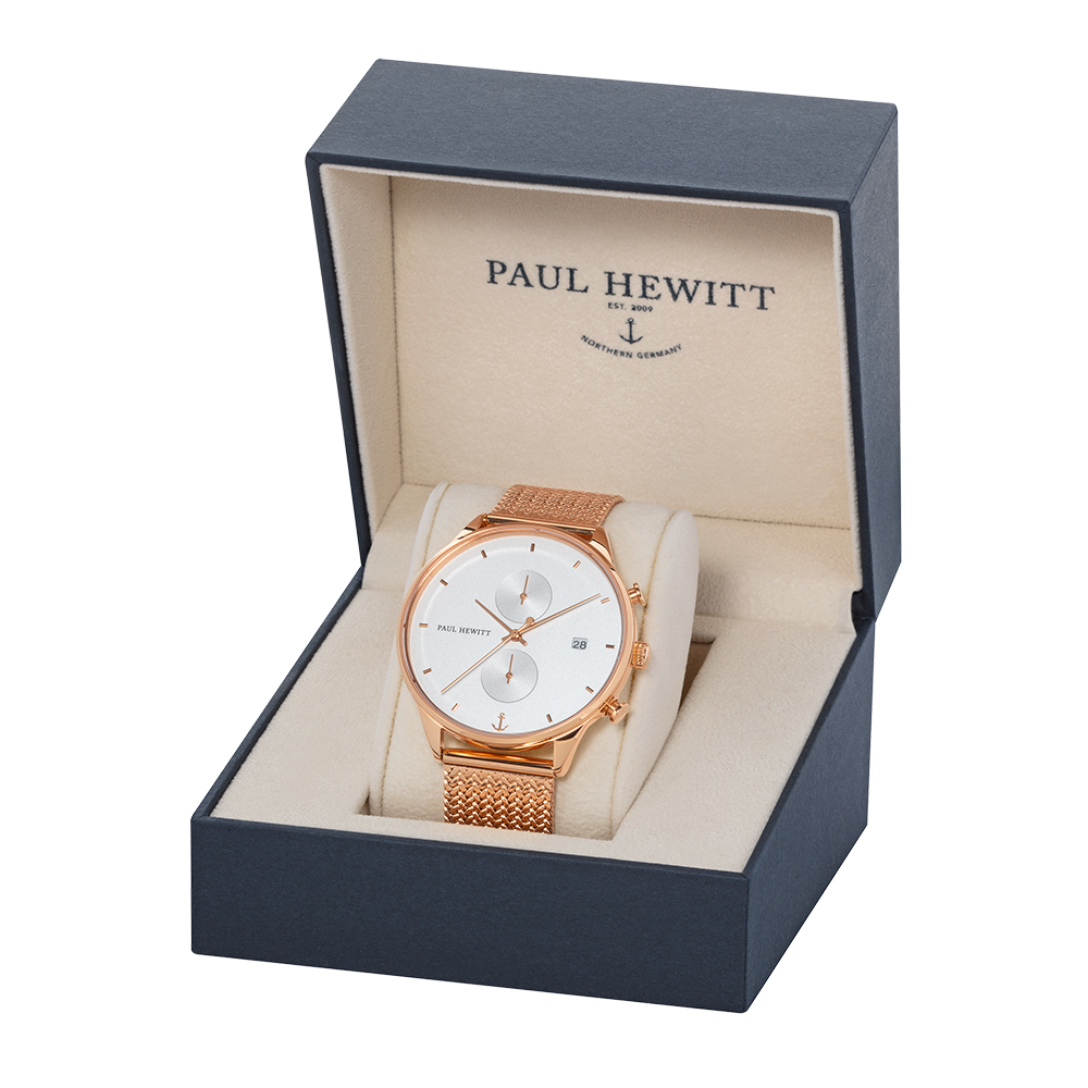 Uhr Chrono White Sand Roségold Woven Mesh