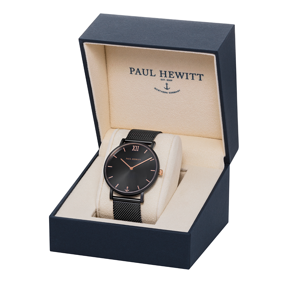 Uhr Sailor Black Sunray Schwarz Roségold Mesh Schwarz