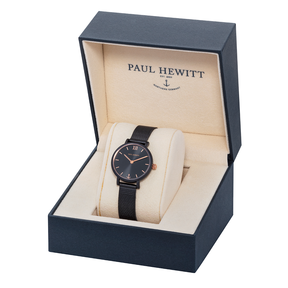 Uhr Modest Black Sunray Schwarz Roségold Mesh Schwarz