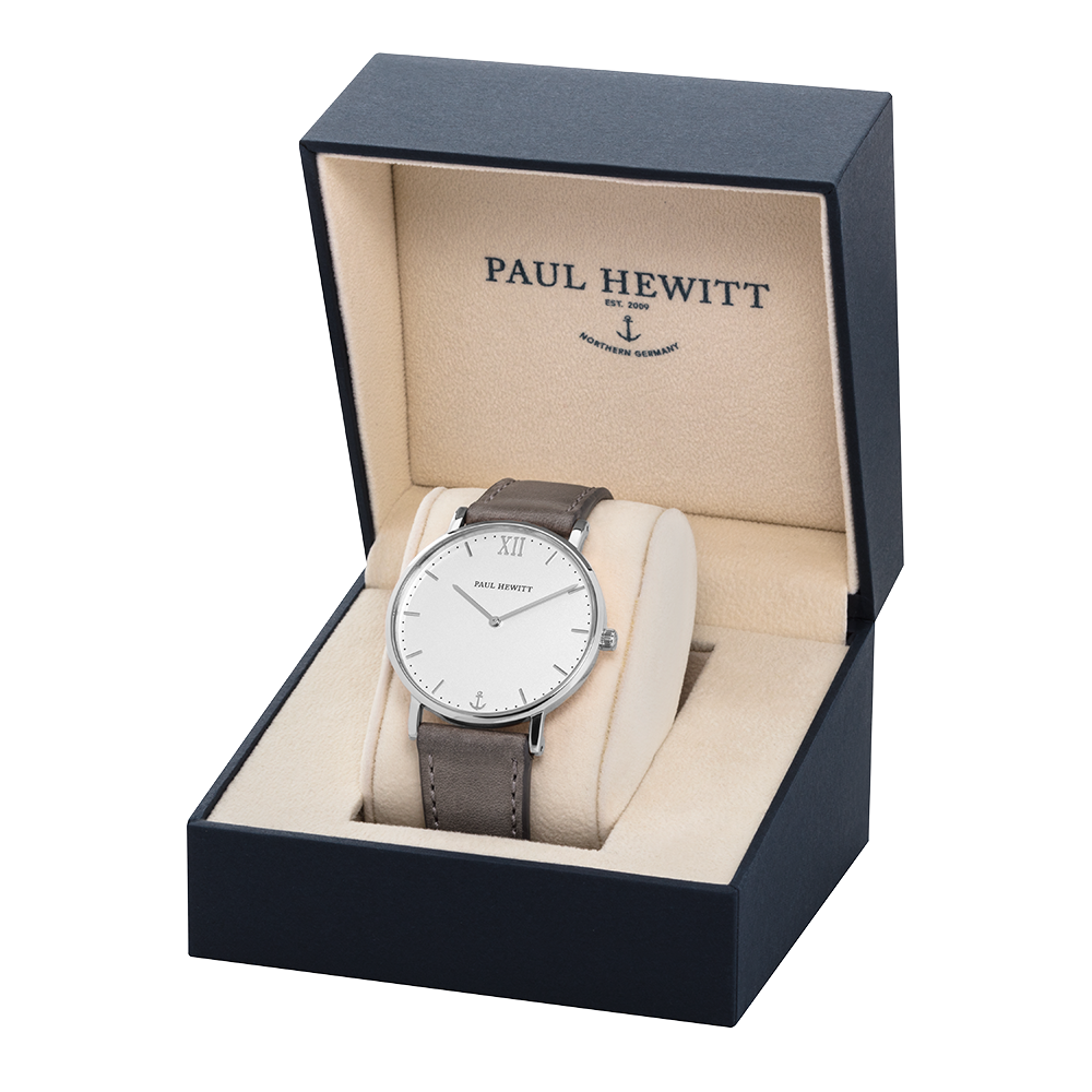 Uhr Sailor White Sand Silber Leder Grau