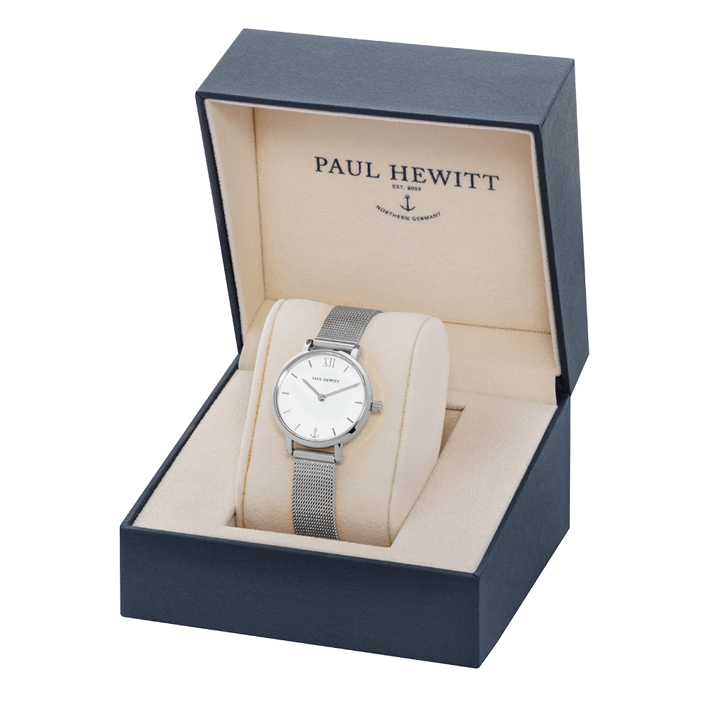 Uhr Modest White Sand Silber Mesh