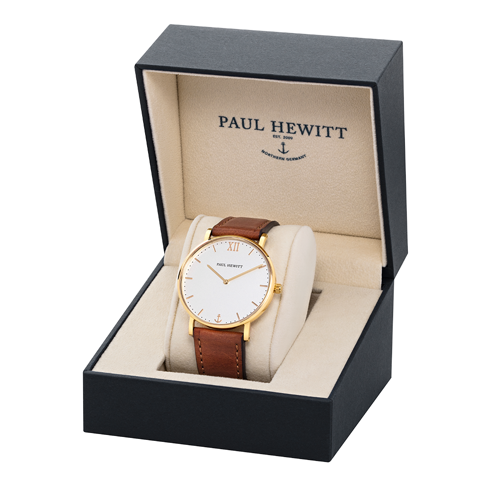 Uhr Sailor White Sand Gold Leder Braun