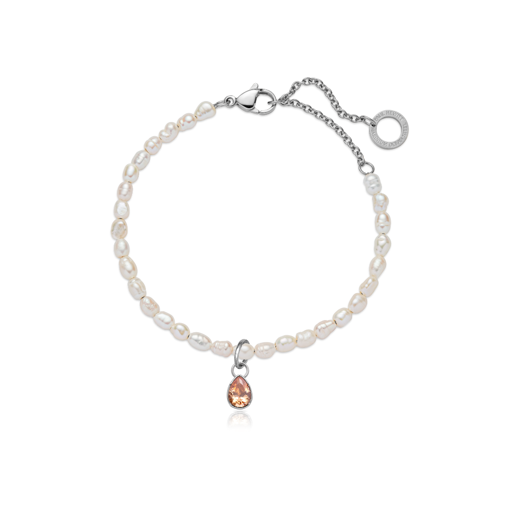 Set Peach Stone Charm und Armkette Silber