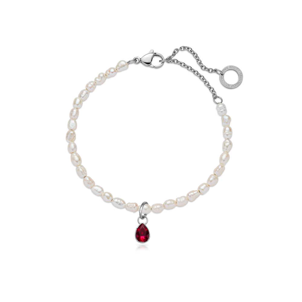 Set Red Stone Charm und Armkette Silber