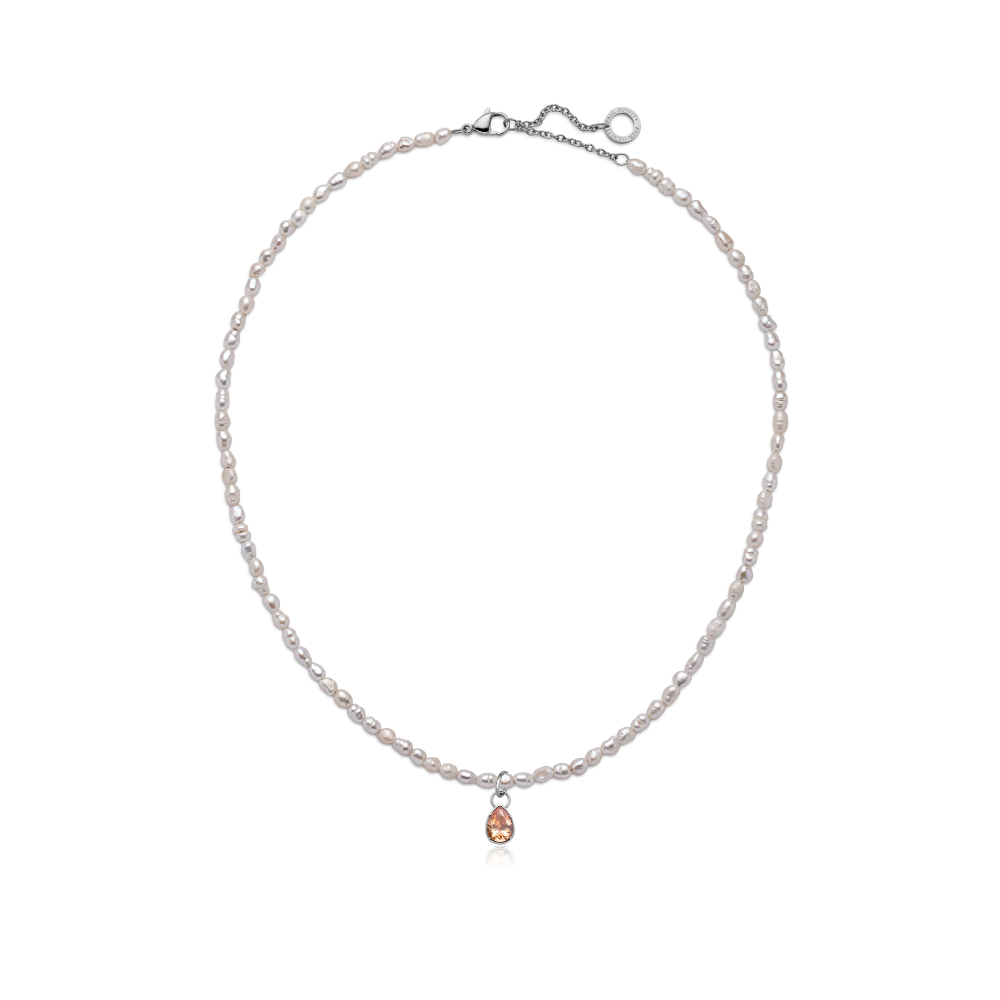 Set Peach Stone Charm und Halskette Silber