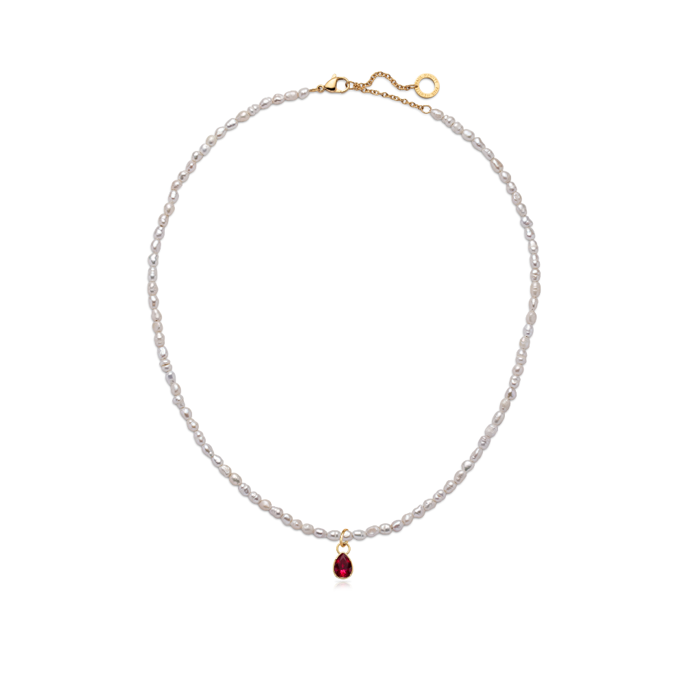 Set Red Stone Charm und Halskette Gold