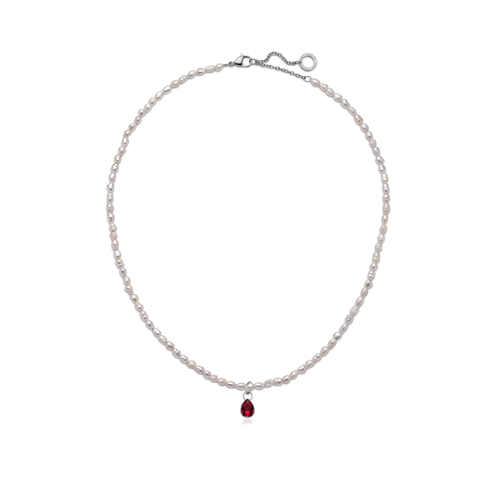 Set Red Stone Charm und Halskette Silber