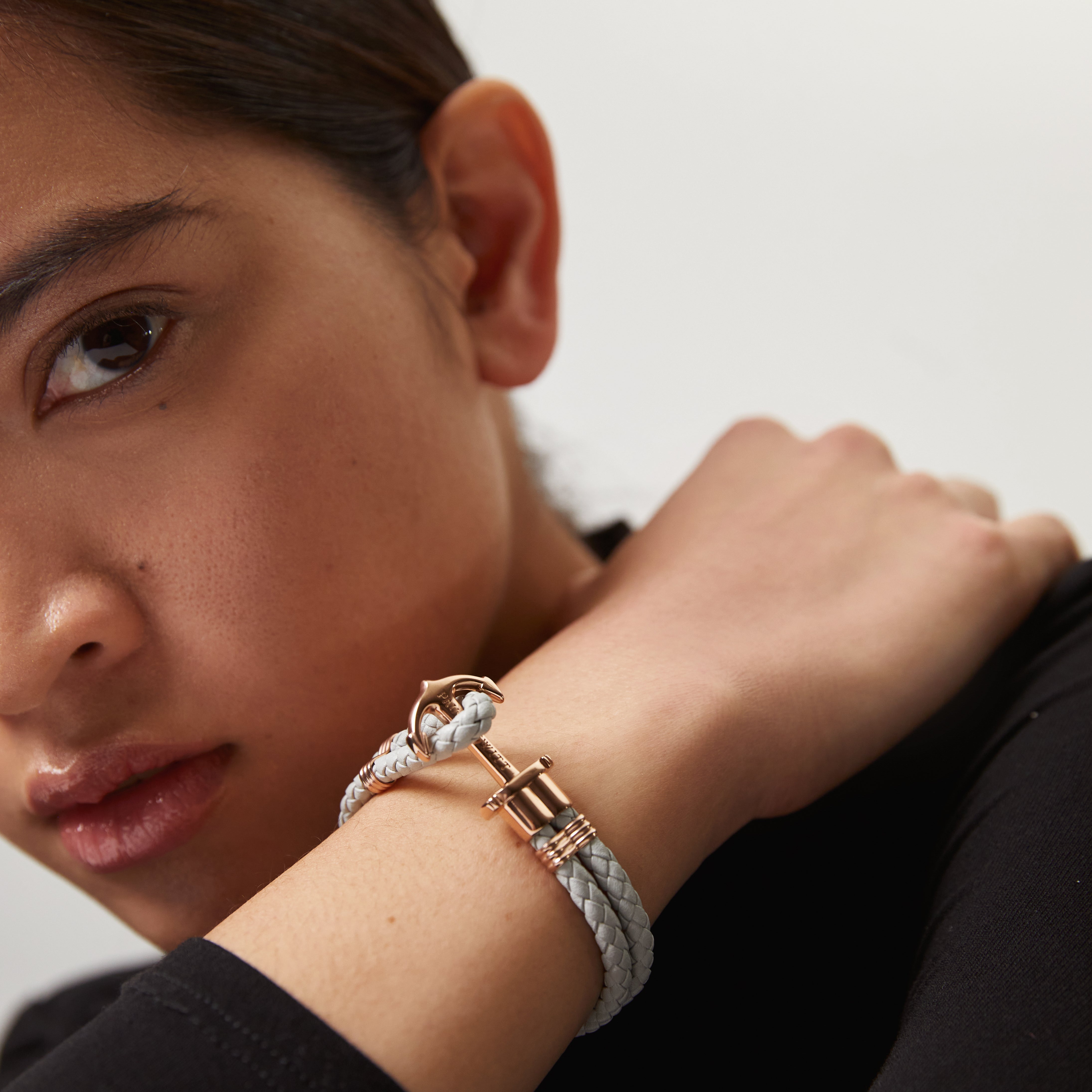 Ankerarmband Phrep Roségold Leder Grau