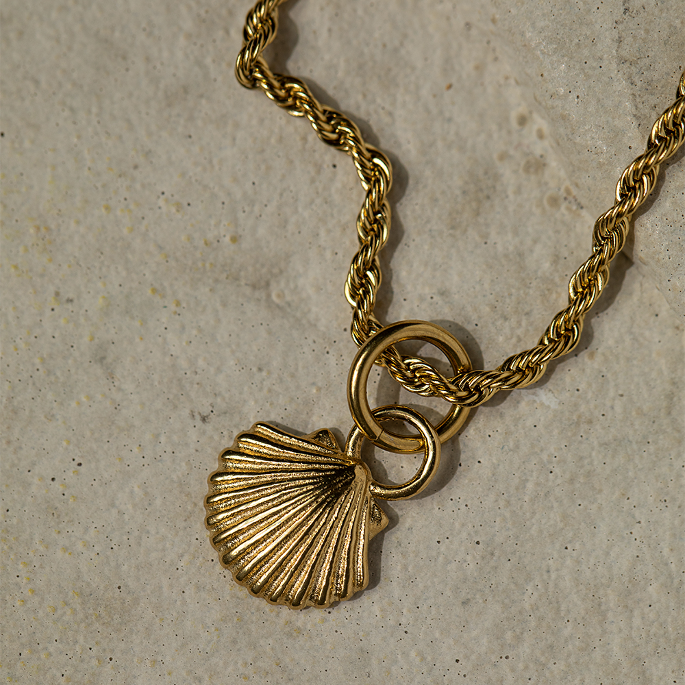 Set Scallop Shell Charm und Armkette Gold