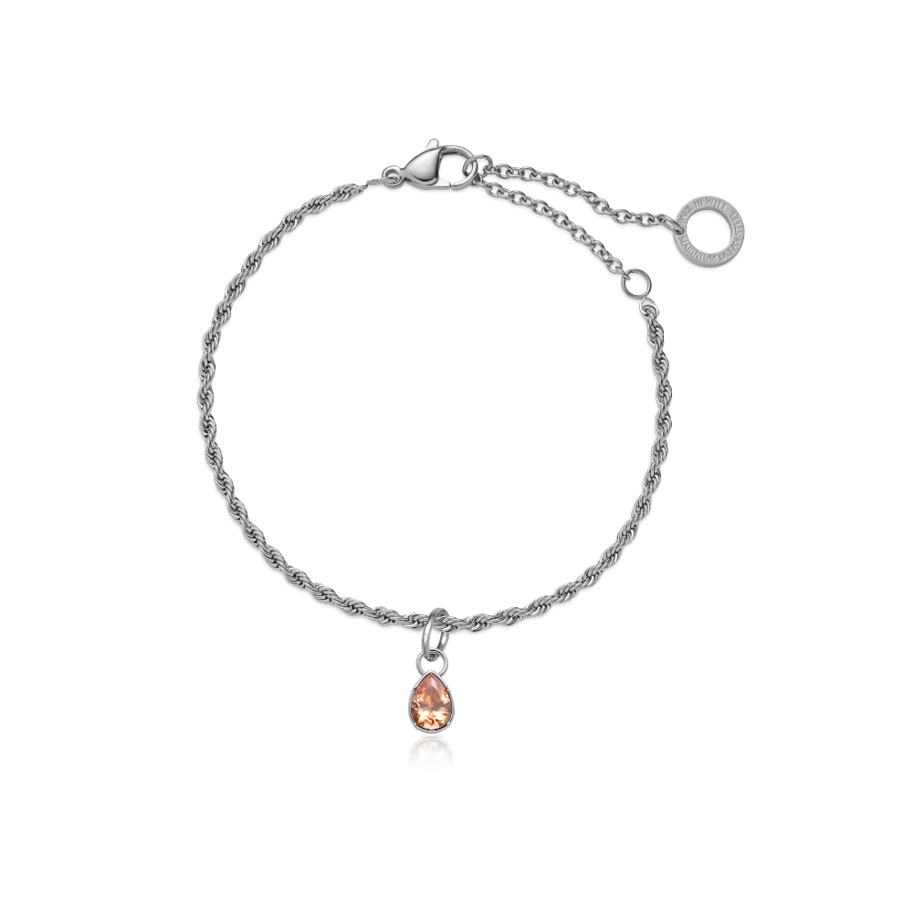 Set Peach Stone Charm und Armkette Silber