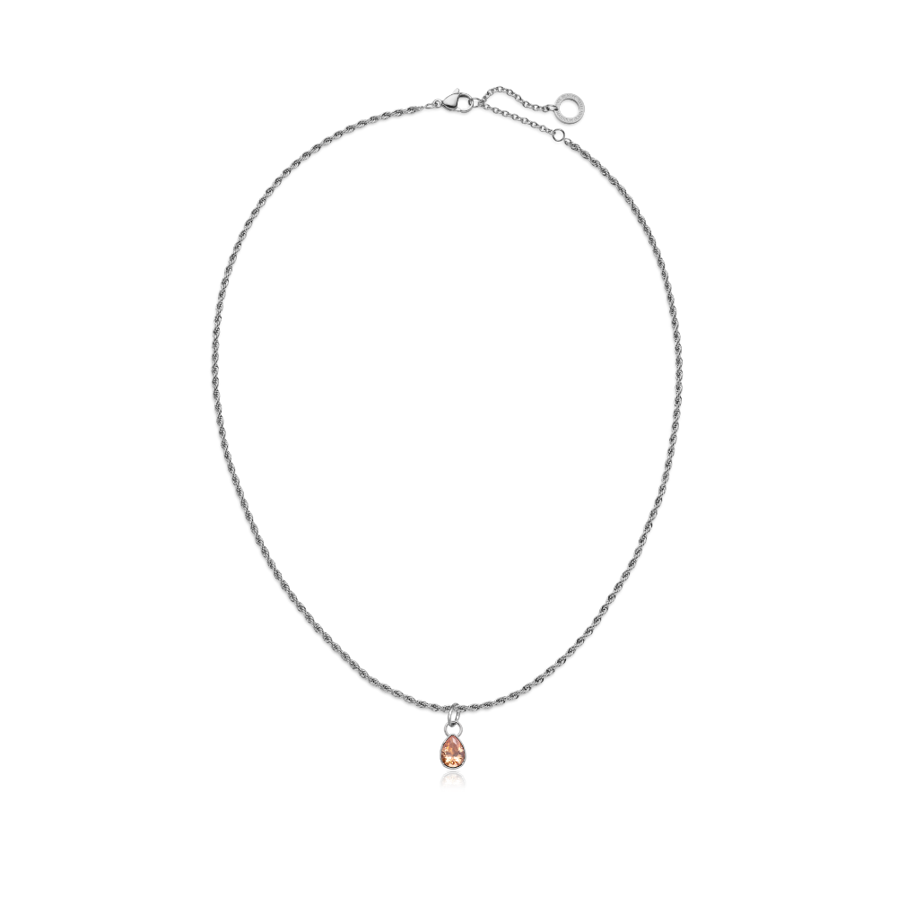 Set Peach Stone Charm und Halskette Silber